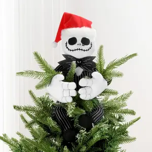 Tree Topper Decorations for Halloween and Christmas, Cute Plush Jack Huggers with Santa Hat, Poseable Handmade Tree Topper Party Decor