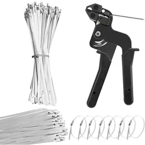 Heavy Duty Stainless Steel Cable Tie Gun Kit with 100PCS 11.8 Inch Self-Locking Metal Zip Ties, Adjustable Tension Cutting Tool for Garden Fence Repair, Automotive & Outdoor Projects