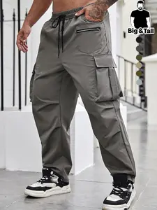 Men's Plus Size Work Pants, Casual, Loose Fit, Wrinkled Design, Perfect for Outdoor Activities and Daily Wear, All Seasons