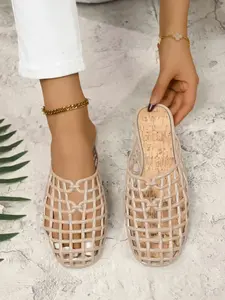 Women's Fashionable Breathable Anti-Slip Flat Sandals, Transparent Open-Toe Hollow Out Slippers, Summer & Fall New Arrival