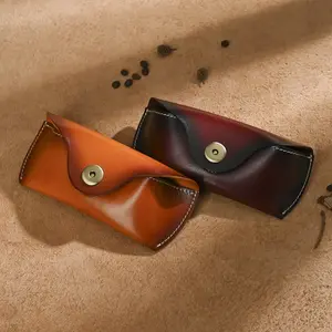 Vintage vegetable tanned leather glasses case, first layer cowhide handmade sunglasses storage bag, travel portable high-end fashion sunglasses case