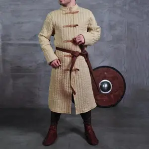 Medieval Gambeson Strap Jacket Larp Viking Warrior Knights Costume Doublet Men Leather Armor Trench Aketon Outfit Coat For Adult