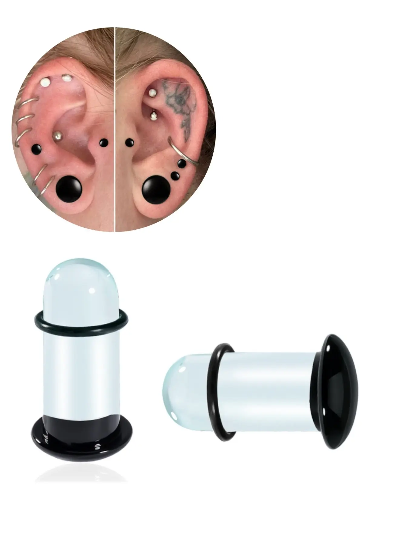 vanku 2pcs Unique 0.5mm Increments 14g-00g Comfy Pain-Free Single Flare black Glass Dead Stretching Plugs, Hypoallergenic Body Piercing Tapers, Body Piercing Jewelry