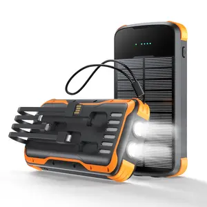 40000mAh Large-Capacity Battery Pack Portable Mobile Phone Charger with Built-in Bright Flashlight 4 Cables PD20W Fast Charging 5 Output 3 Input Travel Emergency Suitable for iPhone Android Devices Orange