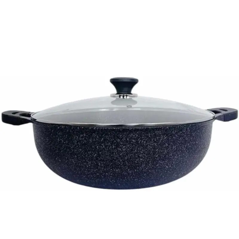 16-in 5-Layer Marble Non-Stick Jumbo Wok Cookware with Glass Lid, Handle, Cooktop-Compatible Design