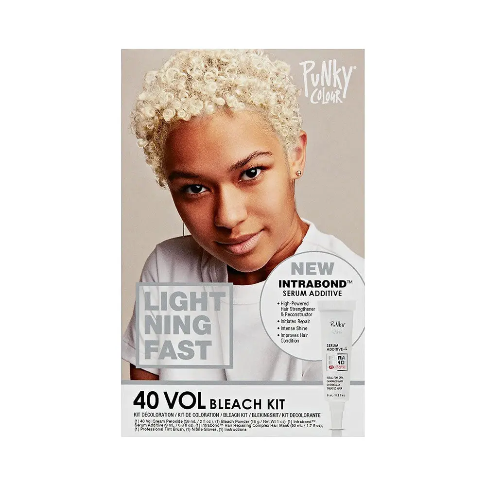 Punky Colour Intrabond 40 Volume Bleach Kit with Bond Repair for Blonde Transformation, Complete Haircare Pack with Serum, Mask & Brush, Blonde Hair Transformation, Dry, 240G, Silky, Bleaching System, Brightening, Hair Coloring, Bleached Hair Care