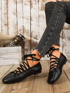 Spring Autumn New Women's Single Shoe, Fashion Minimalist Cross-Strap Ballet Flats, Soft Sole Casual Sports Shoes for Ladies Ballerina Flats Shoes