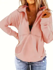 Women's Plain Half Zip Drop Shoulder Sweatshirt, Casual Long Sleeve Collared Sweatshirt for Fall & Winter, Women's Clothing for Daily Wear