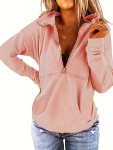 women's plain half zip drop shoulder sweatshirt, lady casual long sleeve collared sweatshirt for fall & winter, women's clothing for daily wear