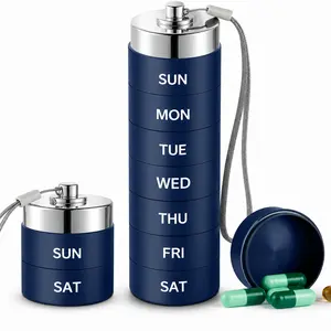 7-Day Metal Pill Organizer Waterproof Travel Medicine Box Stackable Moisture Proof Aluminum Alloy Pill Box Large Capacity BPA Free Daily Medication Organizer for Vitamins Supplements containers