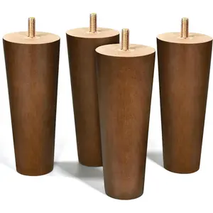 6 Inch Walnut Color Wood Replacement Furniture Legs 4 Pack - Suitable for Sofa, Couch, Cabinet, Vanity, Chair and Dresser