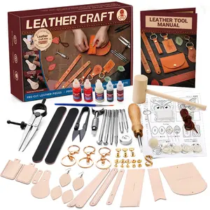 Harxvto Leather Crafting Kit Leather Working Tools and Supplies Stamping, Handmade Leather Craft  Classic Style Handmade Gift Bring to Your Love for Diy Craft Beginner