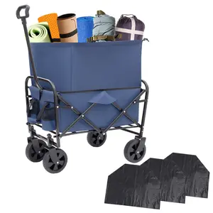 Minimeetall Foldable Heavy-Duty Utility Cart - Multi-Use Collapsible Wagon with 3 Plastic Waterproof Liners, Dual-Layer Pockets, Folded Size, Multi-Use Haul, Outdoor Ready Dark Blue for Camping