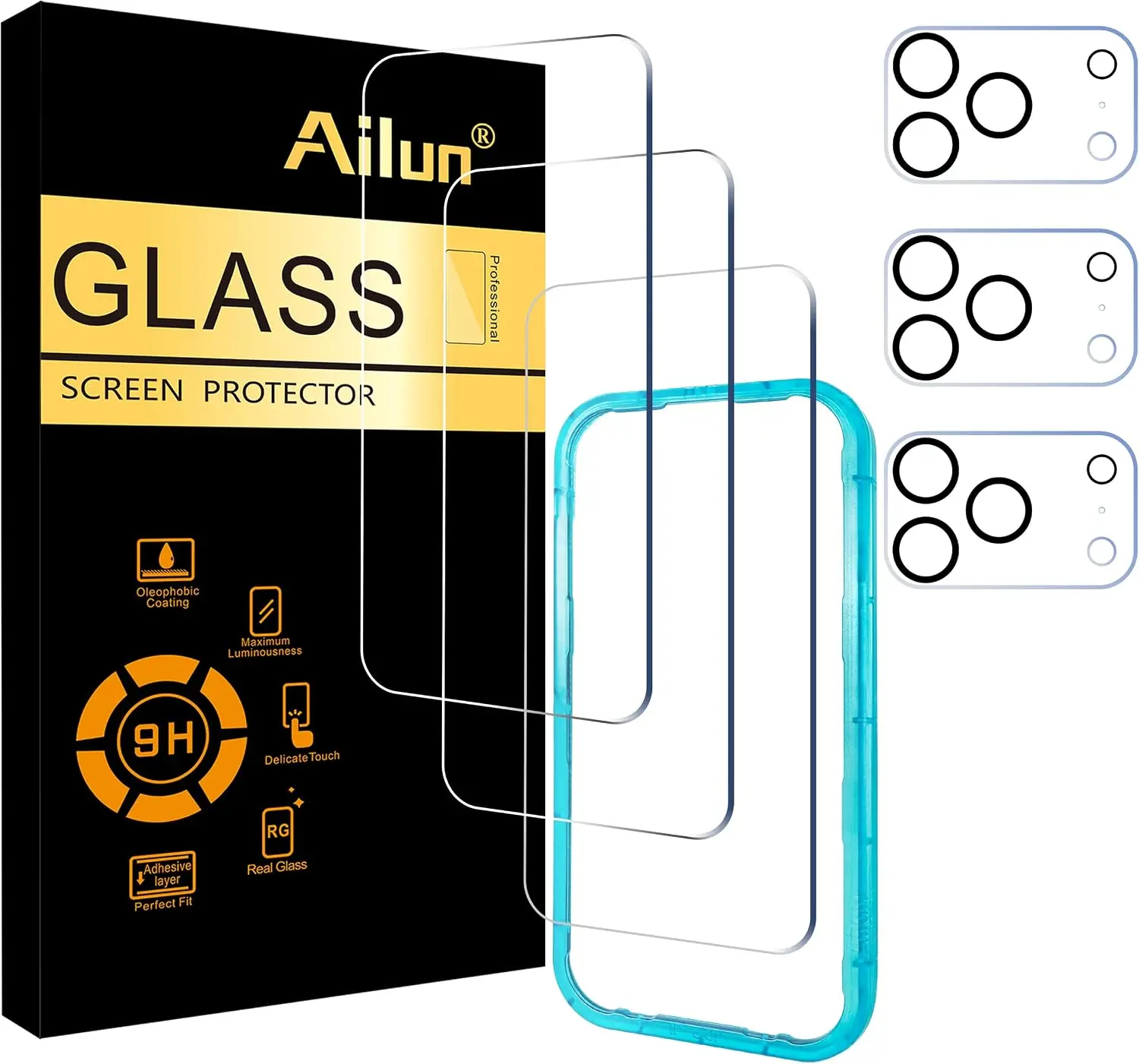 3 Pack Screen Protector for iPhone 17 Pro [6.3 inch] + 3 Pack Camera Lens Protector with Installation Frame,Sensor Protection,Dynamic Island Compatible,Case Friendly Tempered Glass Film