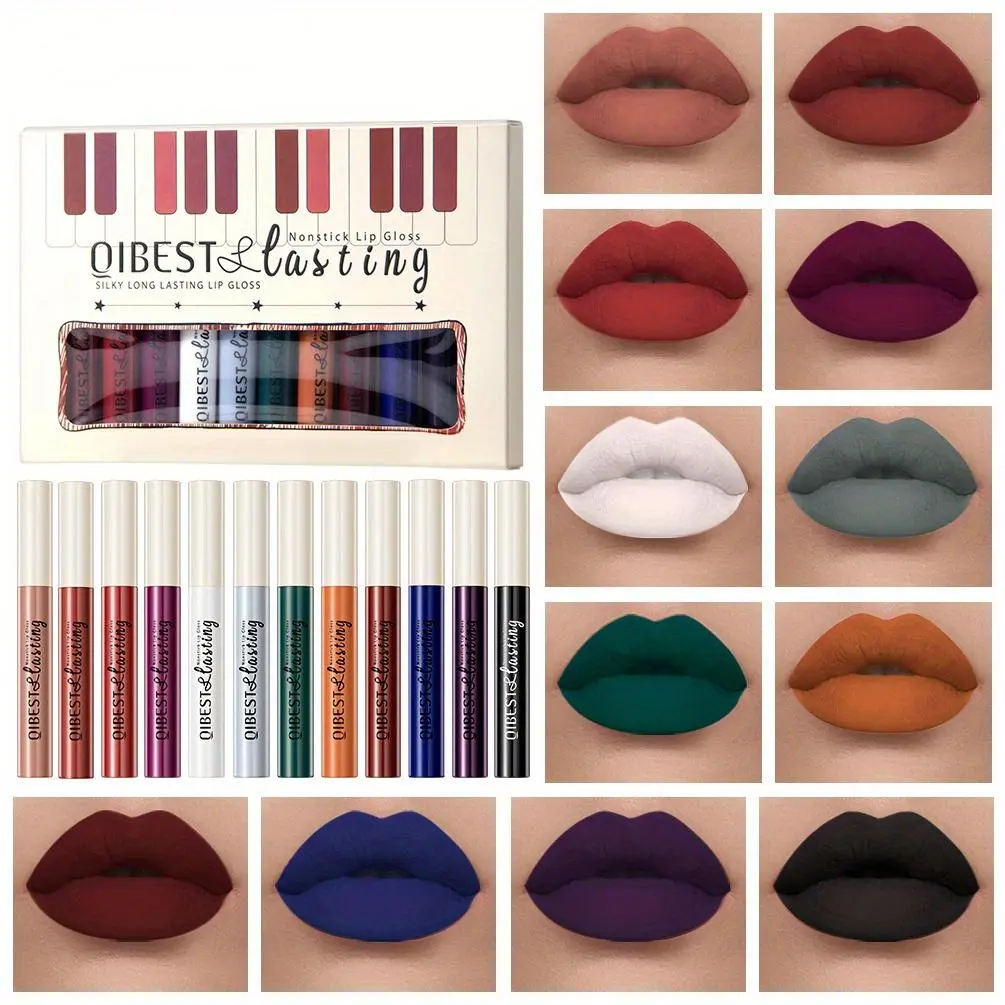 Long Lasting Matte Pigmented Liquid Lipstick Set, 12pcs/set Waterproof Lip Gloss, Luxurious Long Lasting Moisturizing Lipstick, Suitable for All Occasions Lip Makeup, Women Makeup Accessories, Cosmetic