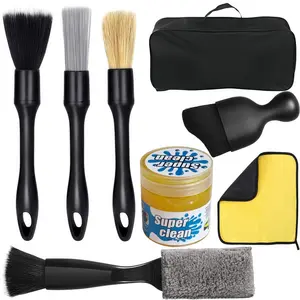 LMMAKE 8-Piece Car Interior Detailing Kit - Non-Sticky Gel , Ultra-Soft Detail Brush, Boars Hair Brushes, Dual-Head Vent Brush, Towel & Bag | for Cars, Trucks, SUVs