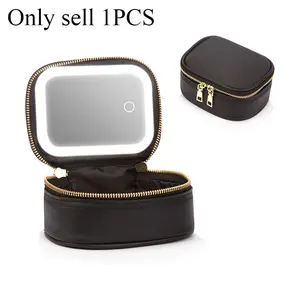 Mini Makeup Bag with LED Mirror for Women, Small Travel Cosmetic Organizer with 3 Light Modes and Adjustable Brightness, Portable Toiletry Bag for Work and Pool Parties