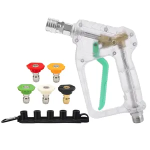 BEAR FORCE Stubby Car Wash Sprayer Gun, Transparent Clear with Green Trigger Accent, Pressure Washer Upgrade with Quick Connector