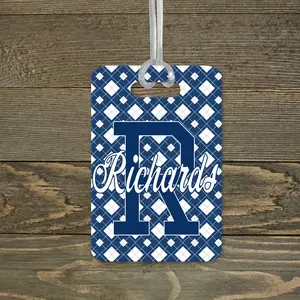 Personalized Luggage Tag | Custom Monogram Bag Tag | Blue Argyle