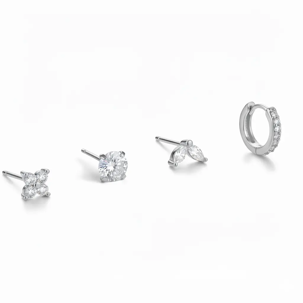 (14K) 4 Pairs Gold Plated Hypoallergenic Stainless Steel Hoop Earrings Set Rhinestone Cubic Zirconia Hoop Earrings Gold-Plated Hoops Huggie Earring for Women Gold Jewelry for Woman
