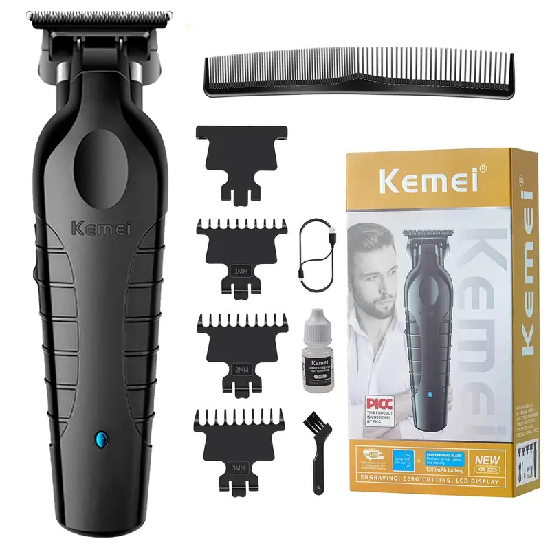 KEMEI 2299 Professional T-Blade Fast-Charging Cordless Clippers for Men - Barber Equipment, Adjustable Guard, Battery-Powered Handheld, Beard Shaping, Buzzcut Hair Trimmers & Clippers, Home Haircut Tool, Halloween Gift (Beauty & Personal Care Appliance),