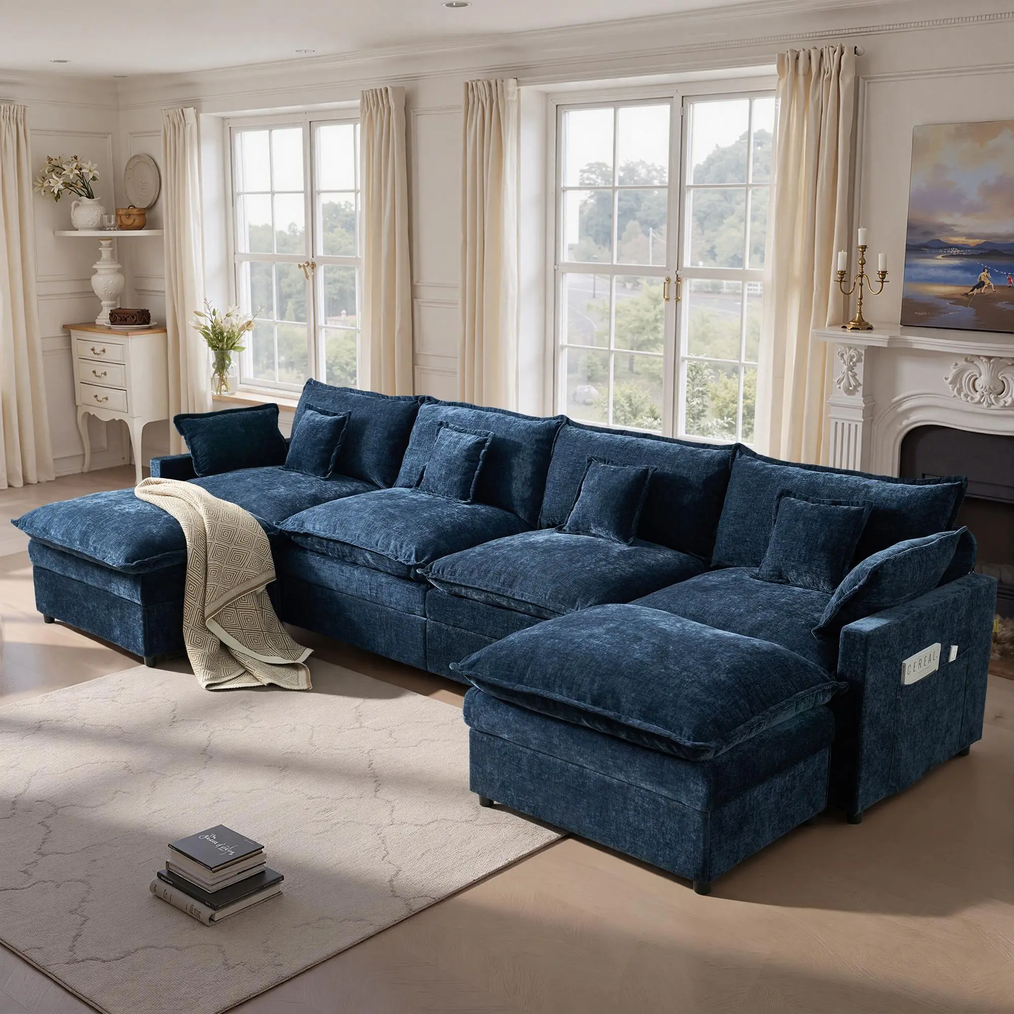 143" Dark Blue Chenille - 4 Seater (3 Packages)