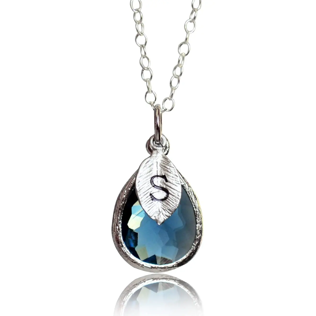 Personalized Sapphire Necklace, September Teardrop Birthstone Necklace, Bridesmaid Necklace, Custom Initial Necklace, Birthday Gift for Her