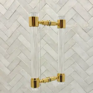 Brass & Lucite Door Handle Back-To-Back Mount for Modern Home Decor