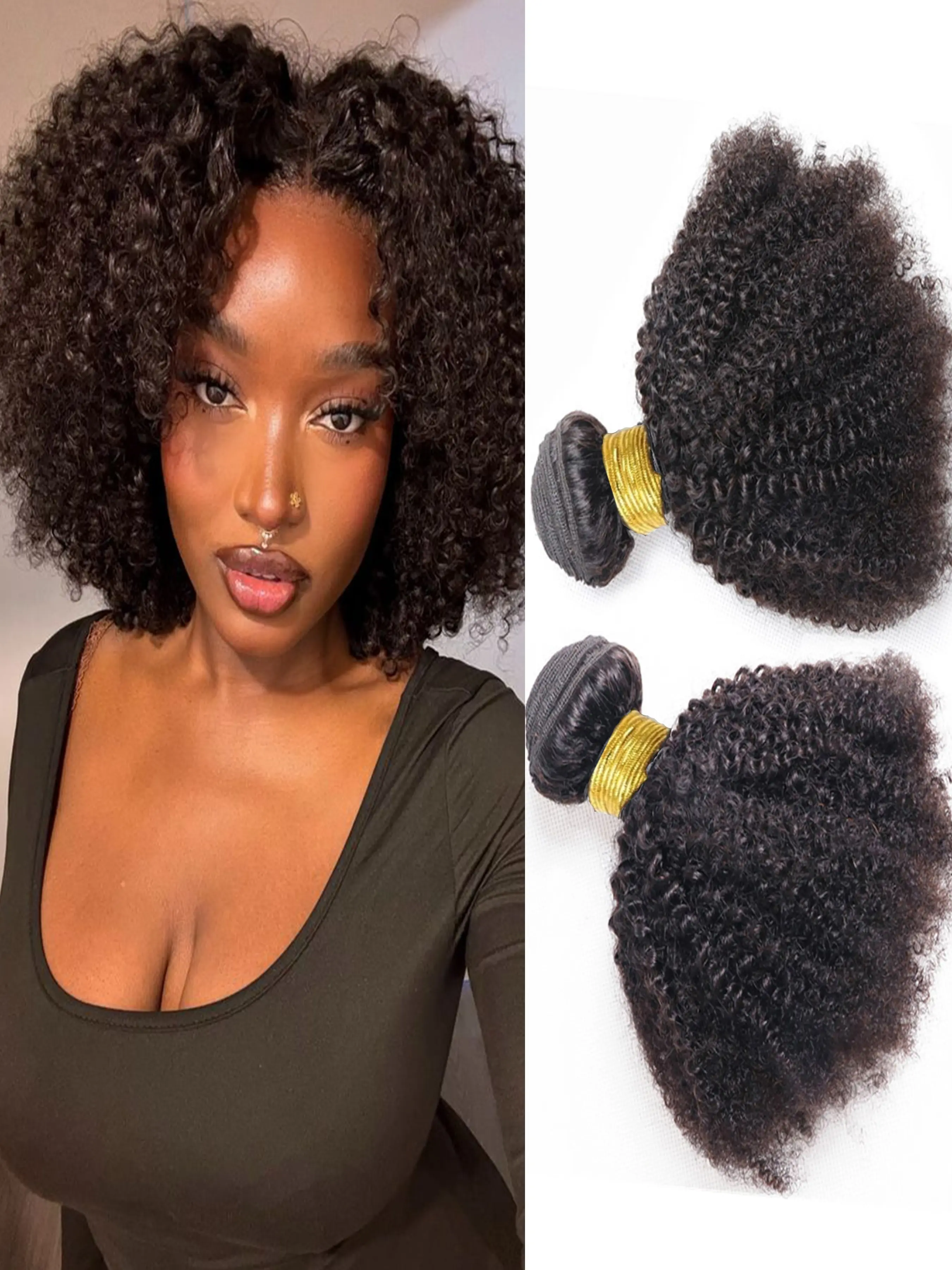 Afro Kinky Curly Bundles Brazilian 1/2/4 Bundles Fluffy Afro Kinky Human Hair Bundles Deal 10-20" inch Human Hair Extensions Curly Human Hair Weave For Women 100% Unprocessed Human Hair Bulk Human Hair Textured