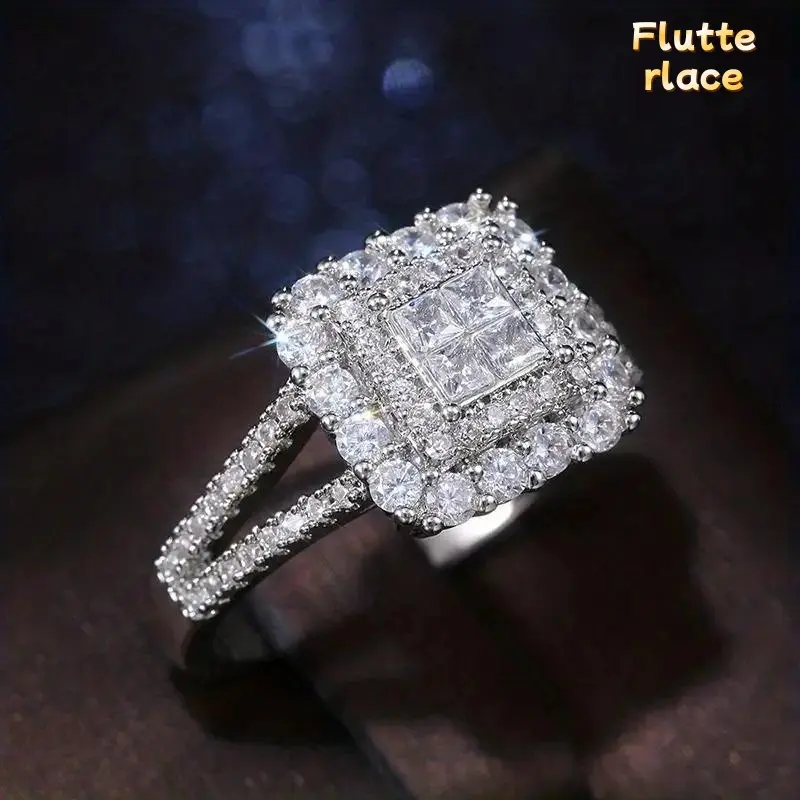 Elegant Square Iced Out Zirconia Ring for Women, Shiny Crystal Wedding & Engagement Ring Trending on TikTok, Luxury Bridal Jewelry for Proposal, Anniversary, Party & Daily Wear Gift for Her summerwins