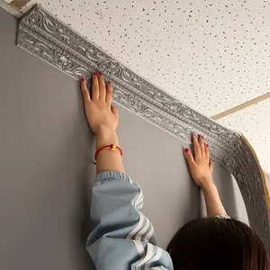 3D European style self-adhesive wall edge foam - easy peeling bonding, shock absorbing plastic mold, white, complex pattern, Wall panel molding, home decoration protection kick board, ceiling corner, TV background, door surface, ceiling mold