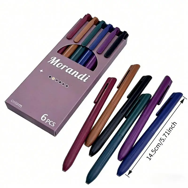 Back to School Haul 6-Pack Morandi Neutral Tone Retro 0.5mm Gel Ink Pens, Colorful Set Fine-Writing Office Stationery for Adults, Ideal for Hand Accounts, Office Planning