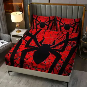 3 Pcs Dazzling Spider Printed Fitted Sheet Set, Cartoon Spider Logo Design Bedding Set, Soft Comfortable Microfiber Bedsheet for Children and Teen, Perfect to Brighten Up Your Bedroom Decor, Filler Not Included