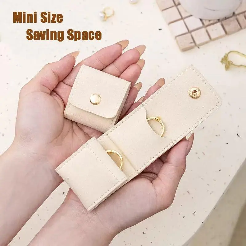 3PCS Modern Mini Size Felt Jewelry Roll Organizer Set - Foldable Travel Boxes with 4 Compartments, Rose Gold Snap Closure, trinket box Portable Anti-Scratch Storage Pouch for Rings, Earrings, Necklaces (Home Organizers) jewelry box jewelry organizer