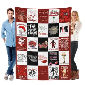 A Christmas Story Classic Quotes & Icons Premium Fleece Blanket，A soft and comfortable, warm large blanket for naps, suitable for bedrooms, offices, travels, and as a Christmas gift.