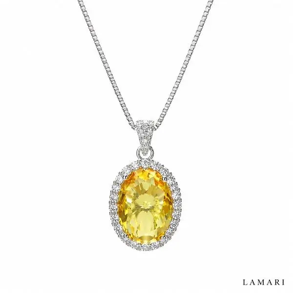 LAMARI Silver-Tone CZ Pendant Necklace, Series 005 Silver-Plated Copper Jewelry for Everyday Outfits, Party Looks and Gifts