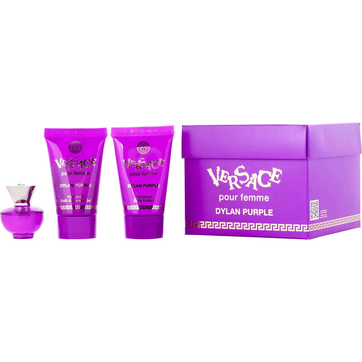 Versace Dylan Purple Set-Eau De Parfum 0.17 Oz Mini & Body Lotion 0.8 Oz & Bath & Shower Gel 0.8 Oz For Women Versace Dylan Purple Set-Eau De Parfum 0.17 Oz Mini & Body Lotion 0.8 Oz & Bath & Shower Gel 0.8 Oz For Women
