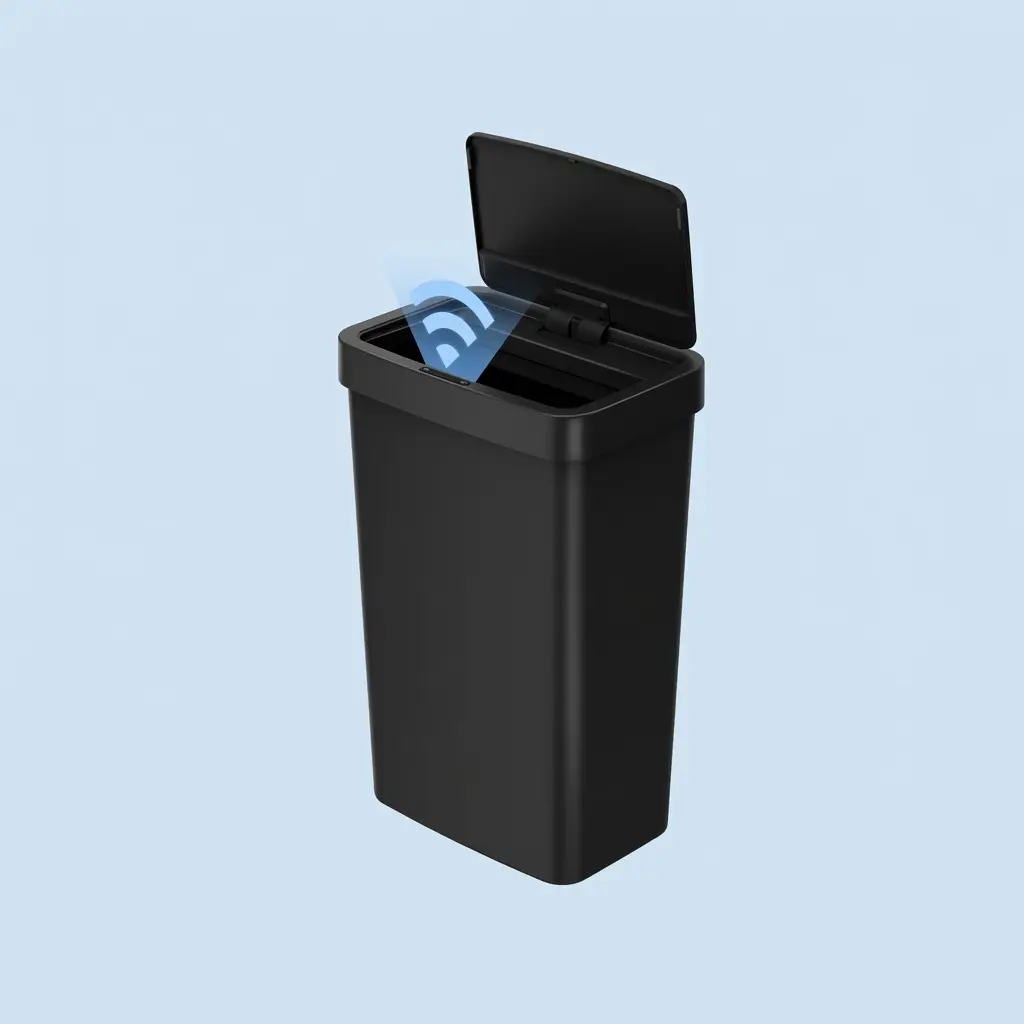 Mainstays 13.2 Gallon Plastic Motion Sensor Trash Can Black Touchless Automatic Kitchen Garbage Bin For Office Home