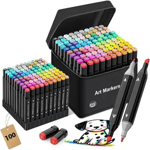 Markers 100 Colors with Case & Holders, Dual Tips Chisel & Fine Art Markers for Adult Coloring  Drawing, Artist Markers Art Supplies for Blending Sketching