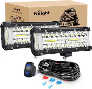 Nilight Side Shooter LED Light Bar 2PCS 7 Inch Triple Row Spot Flood Combo Lights Led Work Light with 5Pin Rocker Switch Wiring Harness Kit for Off Road Light on Truck SUV ATV UTV  Car Vehicle  dealsforyoudays
