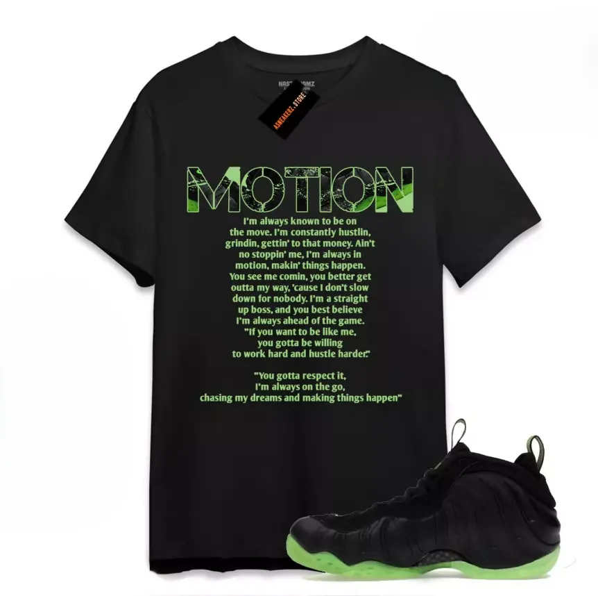 Tee Shirt Matching Foamposite One Black Volt To Match Sneaker Motion T-Shirt, Foamposite One Black Volt Outfit, Graphic Tees, Womenswear Top T-Shirt