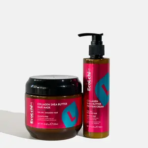 ECOLCHIPRO Collagen Shea Butter Hair Mask & Leave-In Conditioner Set 550ml + 200ml Paraben-Free Sulfate-Free Deep Repair for Dry Damaged Hair All Types Recovery Hair Mask Hydrating Moisturizing Hair Natural Haircare Formula Thicker Stronger