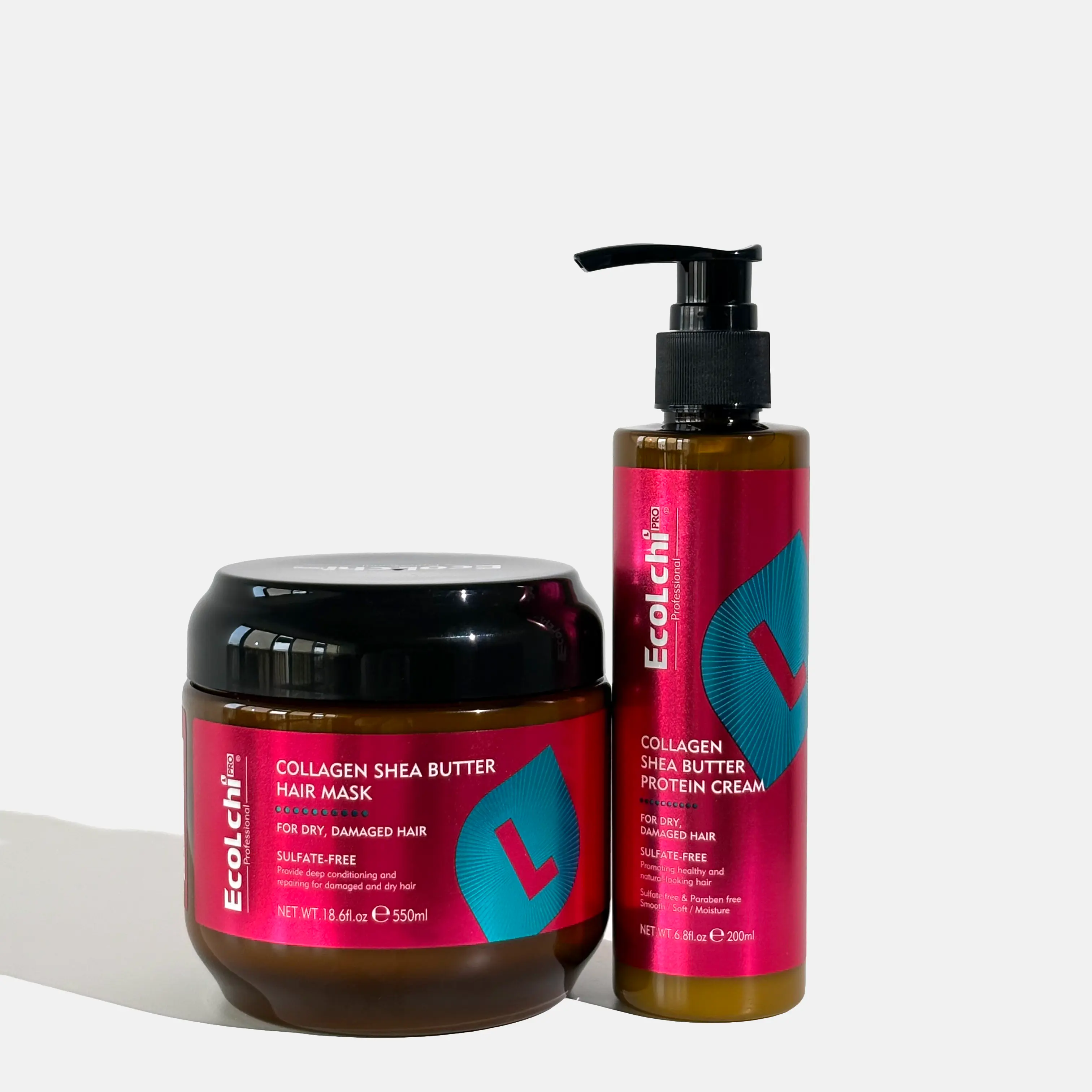 ECOLCHIPRO Collagen Shea Butter Hair Mask & Leave-In Conditioner Set 550ml + 200ml Paraben-Free Sulfate-Free Deep Repair for Dry Damaged Hair All Types Recovery Hair Mask Hydrating Moisturizing Hair Natural Haircare Formula Thicker Stronger