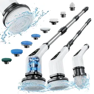 Electric Spin Scrubber, Cordless Cleaning Brush with 8 Replaceable Brush Heads, Tub and Floor Tile 360 Power Scrubber Dual Speed with Adjustable & Detachable Handle for Bathroom Kitchen Car