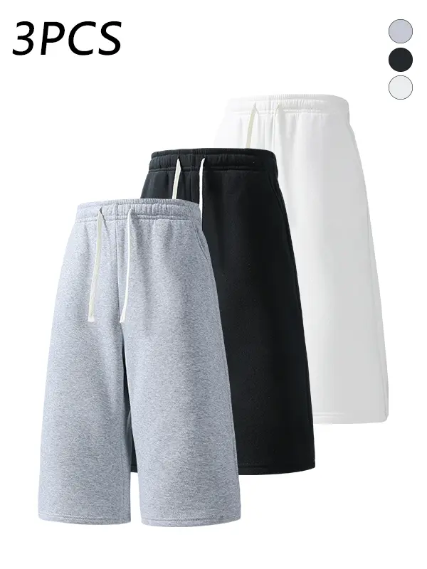 3-pack men’s 7/8 casual athletic sweatpants, adjustable drawstring elastic waistband, loose straight cut, skin-friendly breathable fabric