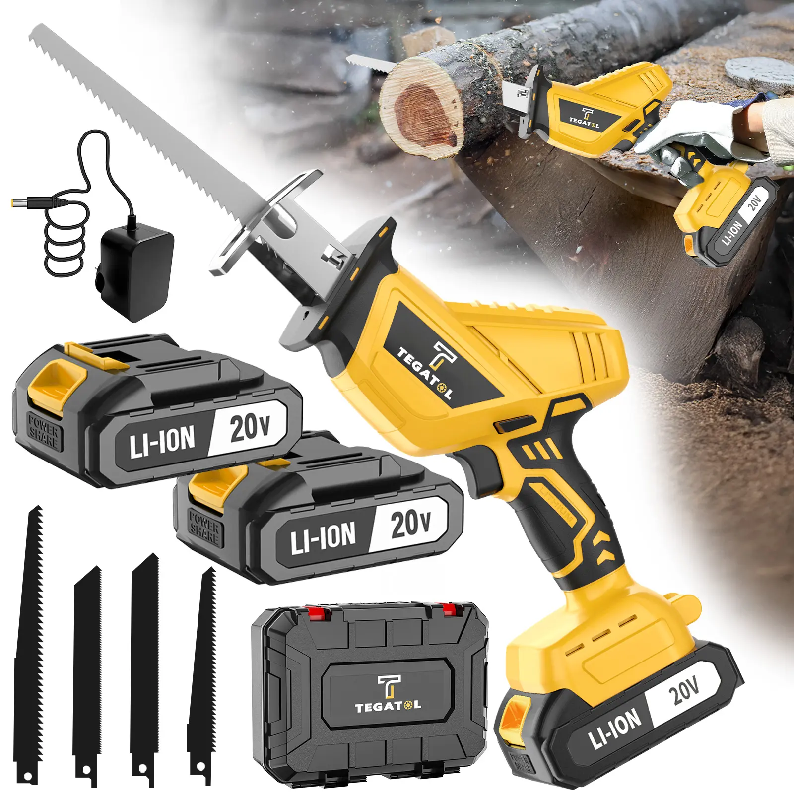 20V Cordless Reciprocating Saw with 2 Batteries & Charger, 4 Blades - Variable Speed, Ergonomic Grip, Lightweight , Self-Locking Chuck for Wood/ Metal/ PVC Cutting -Outdoor Garden DIY Tool, Modern Tool Design Home decoration tiktoksh