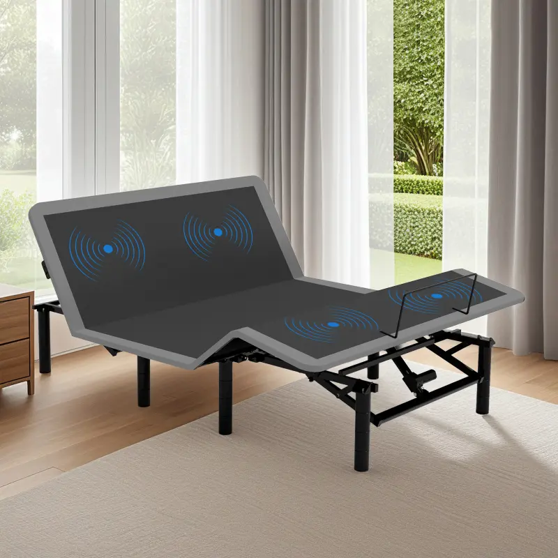 Adjustable Bed Frame with Massage Head & Foot Incline Queen Size Wireless Remote, two types of USB ports: Type-A and Type-C, LED Night Light, 4 Height-Adjustable Legs Easy assembly