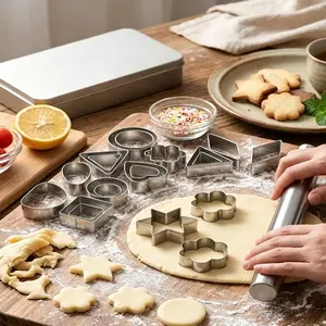 30-Piece Mini Cookie Cutter Set, Kids Small Stainless Steel Fruit Vegetable Polymer Clay Cutters, Geometric Cookie Mold Kit