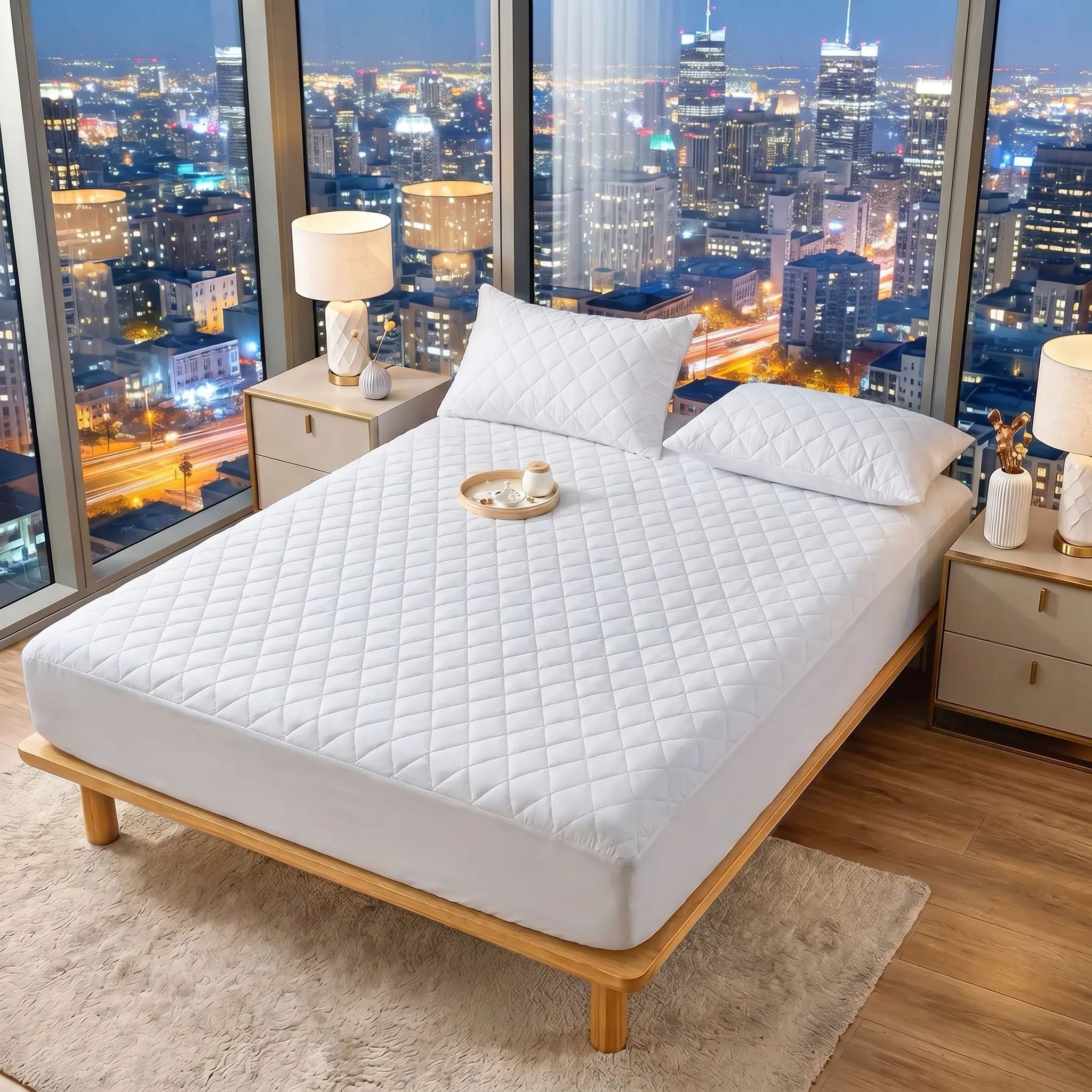 Premium Waterproof Microfiber 3-Piece Mattress Protector Set with Pillowcases - Soft Mattress Pad, 16" Deep Pockets, Diamond Quilted, Breathable, All-Season Hotel-Style Bedding for Dormitory Beds & Hotel Rooms, Fits Twin, Full, Queen, King Sizes