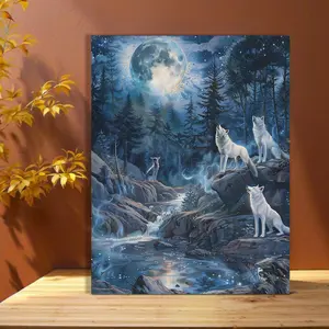 1pc Canvas Painting, Wolf Howling at Full Moon Family Bedroom Living Room Children's Room Farm, Hotel Cafe Room Artwork Canvas Wall Art Poster, Wooden Frame